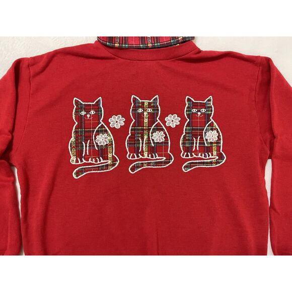 Grannycore Vintage novelty Cat Kittens Mock Turtleneck Sweatshirt XL - Picture 2 of 5